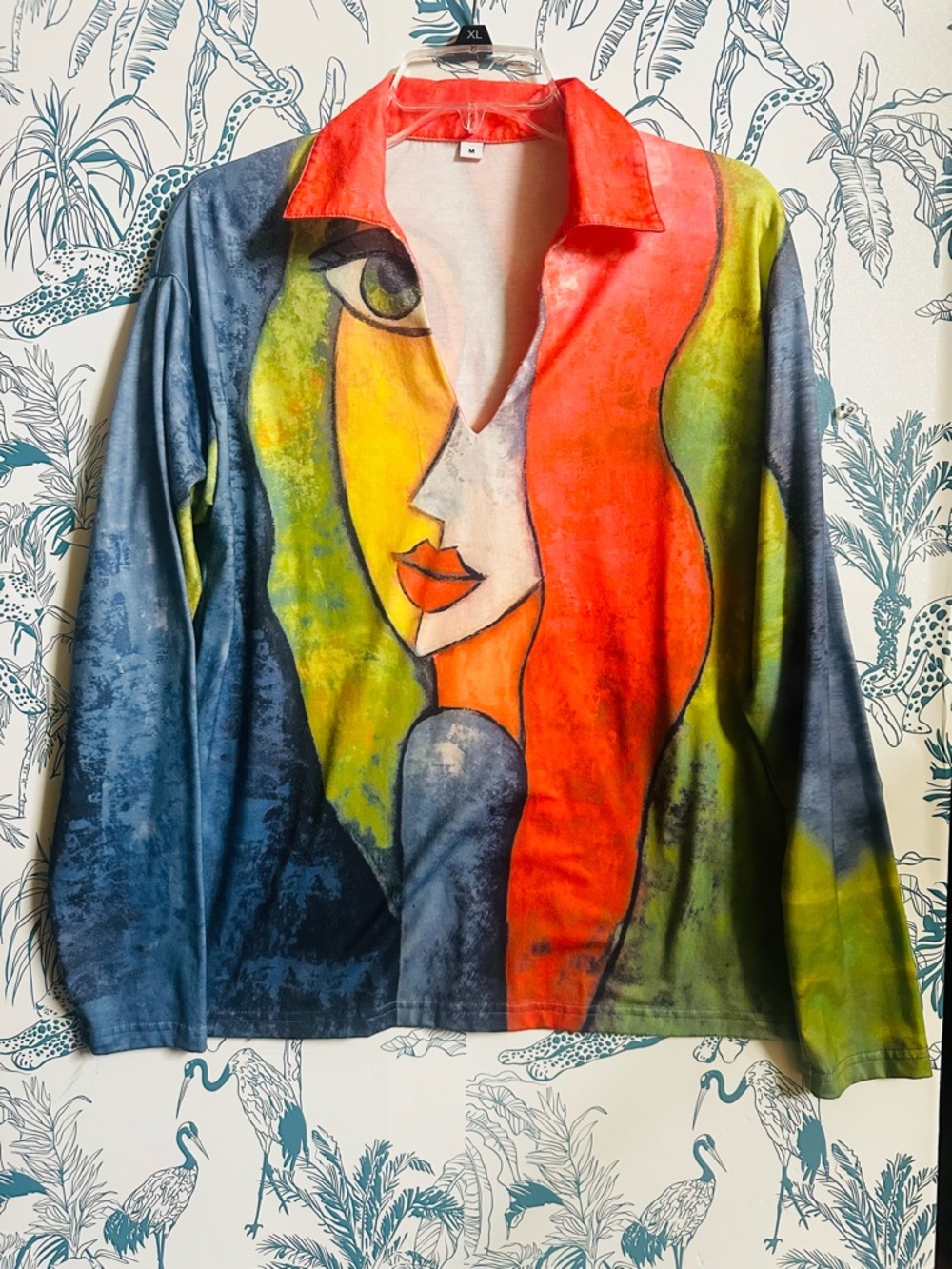 Abstract Art Long Sleeve Collared Jacket - Multicolor
